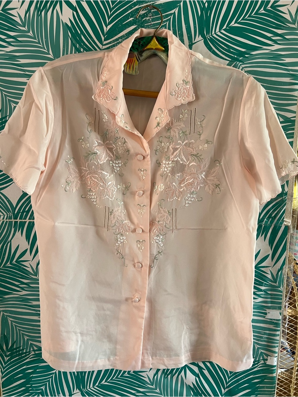 Vintage Embroidered Pink Satin Women's Blouse Sz 38 by Rose Brand